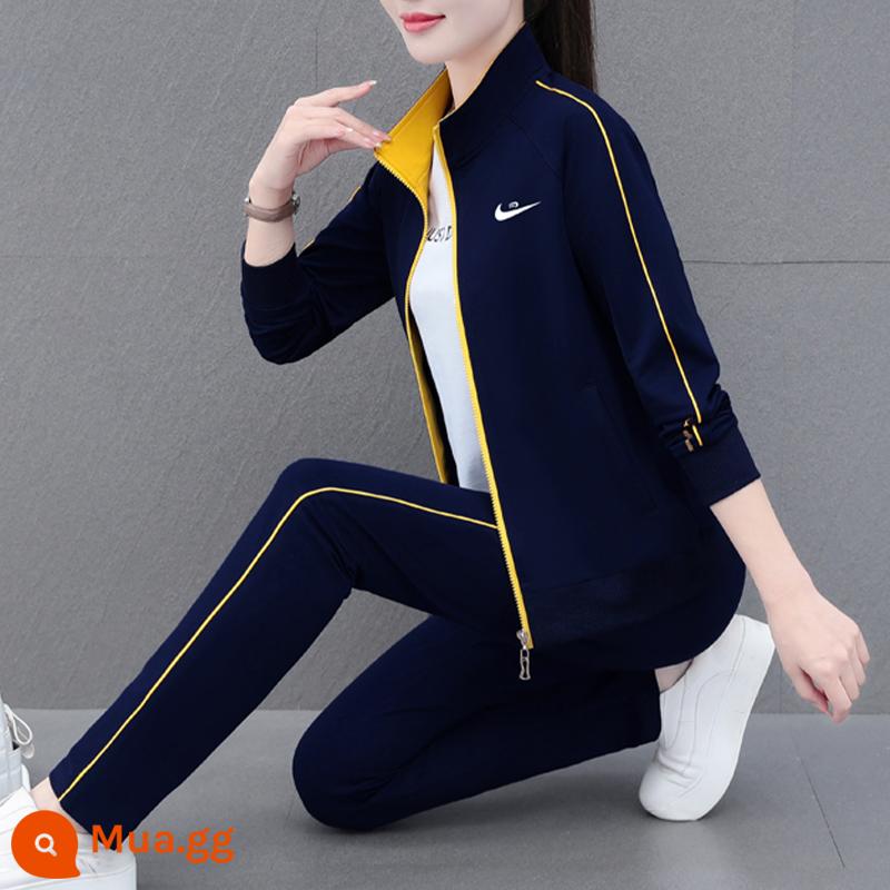 NK Thương Hiệu Nổi Tiếng Giày Thể Thao Bộ Đồ Nữ Thu Đông 2023 Mới Cardigan Cotton Dày T Mẹ Thời Trang Thu Đông 3 bộ - 92 sapphire [bộ ba mảnh]