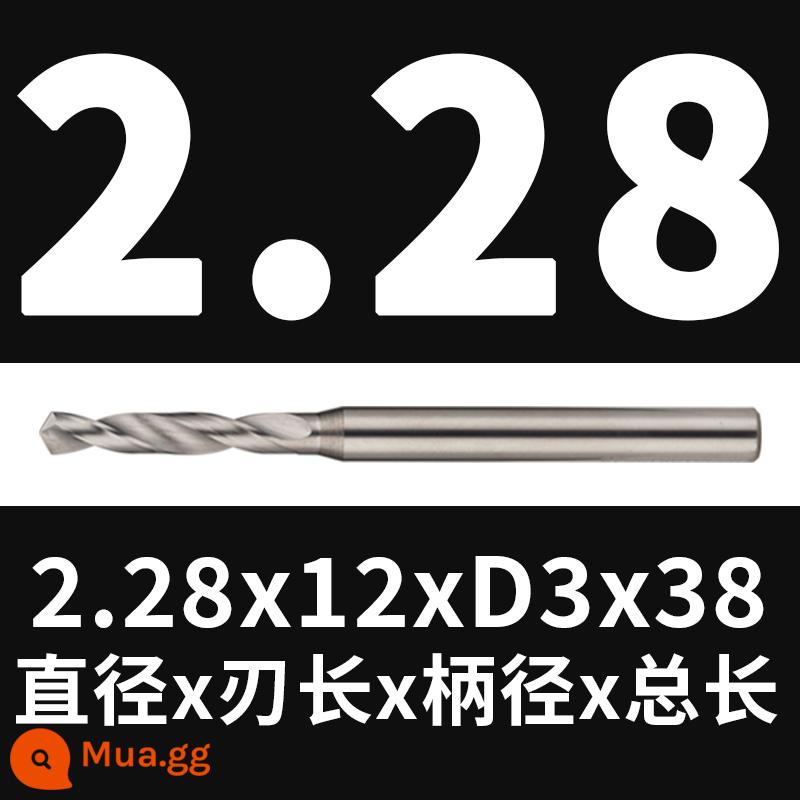 Mũi khoan thép vonfram 2.16 2.17 1.18 2.19 2.2 2.22 2.23 2.24 2.25 2.3 2.37 - 2,28x12x38 (không tráng phủ)