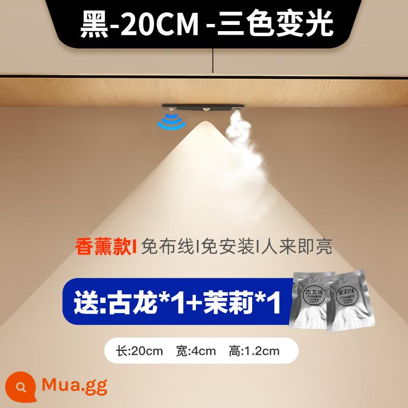 Đèn cảm ứng ngọn đồi nhỏ có sạc không dây tủ giày hiên nhà tự dính siêu mỏng hút từ cơ thể con người dải đèn cảm ứng gia đình - Đèn thơm mắt mèo đen 20cm-Ba màu