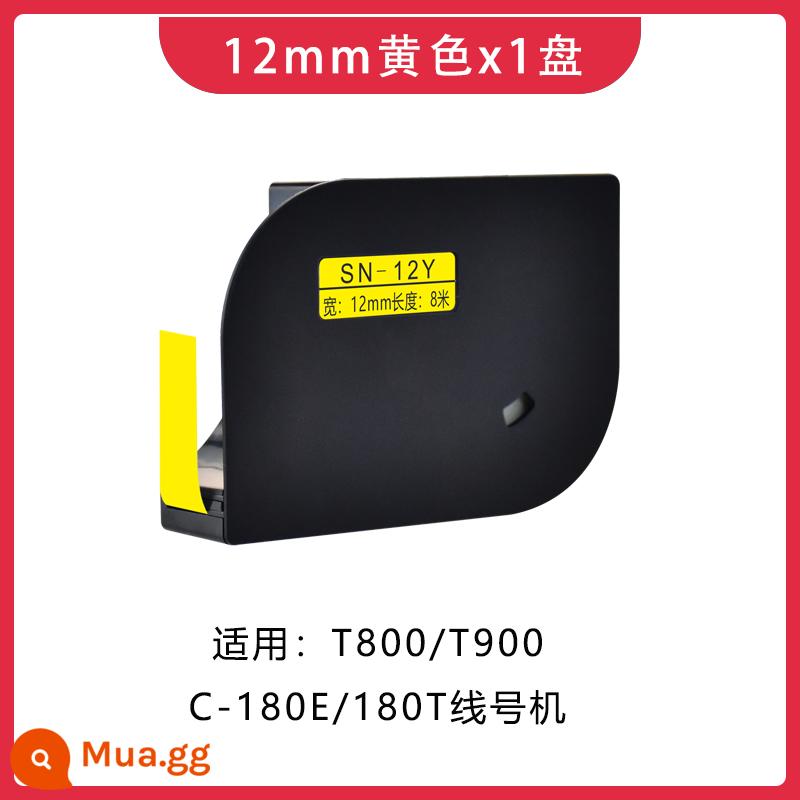 Thích hợp cho máy số dòng Sinret Sinreid Ruy băng T800/T900 Máy đánh dấu C-180T/E ống co nhiệt đai carbon TR80B nhãn dán màu đen 6/9/12 mm giấy nhãn tự dính màu vàng trắng - Nhãn dán vỏ màu vàng 12mm (không chip)