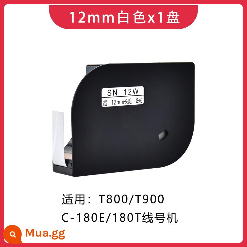 Thích hợp cho máy số dòng Sinret Sinreid Ruy băng T800/T900 Máy đánh dấu C-180T/E ống co nhiệt đai carbon TR80B nhãn dán màu đen 6/9/12 mm giấy nhãn tự dính màu vàng trắng - Nhãn dán vỏ trắng 12mm (không chip)