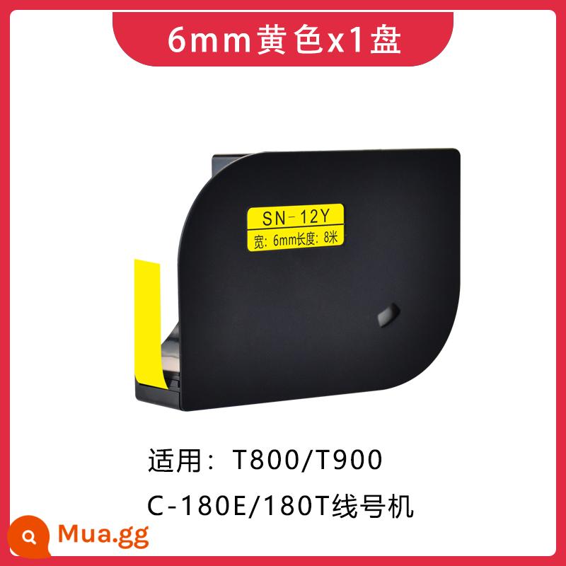 Thích hợp cho máy số dòng Sinret Sinreid Ruy băng T800/T900 Máy đánh dấu C-180T/E ống co nhiệt đai carbon TR80B nhãn dán màu đen 6/9/12 mm giấy nhãn tự dính màu vàng trắng - Miếng dán vỏ màu vàng 6mm (không chip)