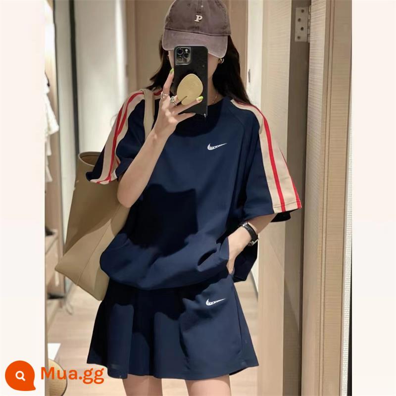 Bộ đồ thể thao giản dị Niketon dành cho nữ mùa hè ngắn tay áo thun quần short cotton mỏng bộ hai món thời trang - 618 Xanh Navy [Bộ]