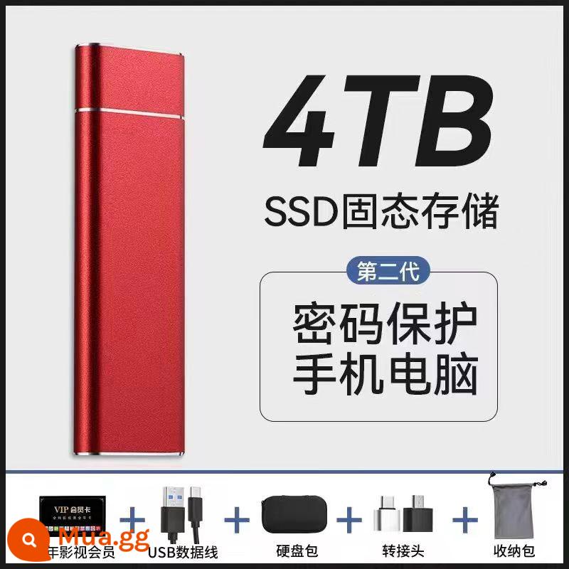 Ổ cứng di động siêu mỏng dung lượng lớn ổ cứng thể rắn đọc và ghi tốc độ cao 8T/4T/2T/1TB điện thoại di động và máy tính bên ngoài có thể được mã hóa - Chip nhập khẩu 4000G [China Red] + mã hóa bảo mật + đọc và ghi tốc độ cao 3.0