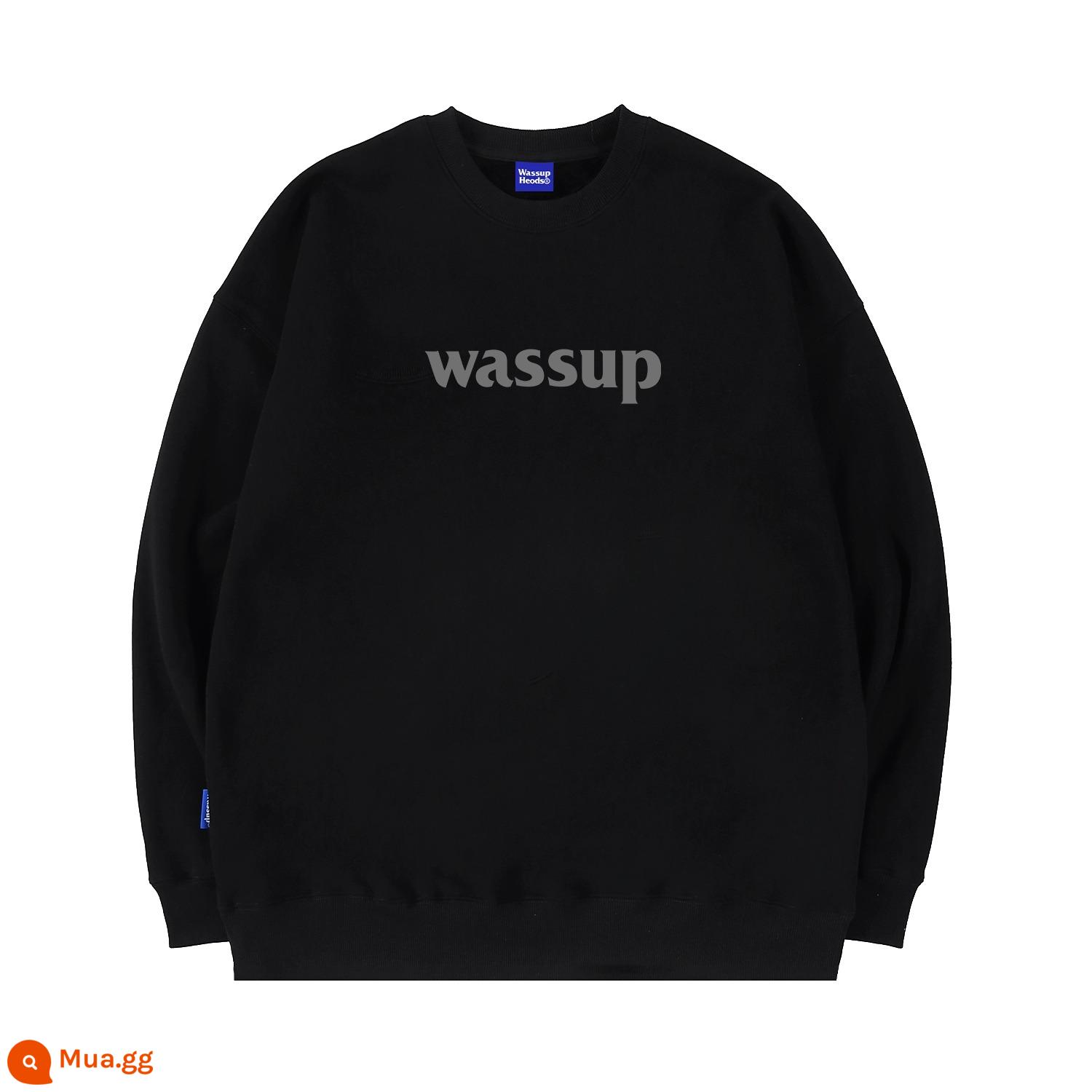 WASSUP HEODS retro hợp thời trang thương hiệu nam nữ mùa thu đông 2023 mới giản dị cặp đôi cổ tròn cotton dày T nguyên chất cotton dáng rộng - Màu đen (bông terry xuân thu) 400g cotton nguyên chất không vón cục