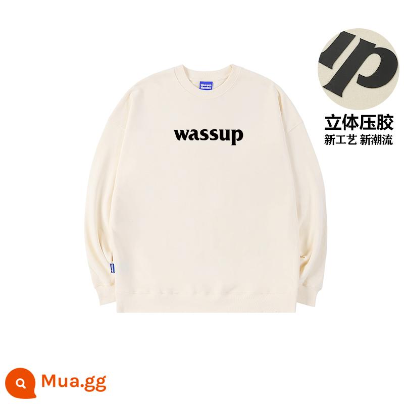 WASSUP HEODS retro hợp thời trang thương hiệu nam nữ mùa thu đông 2023 mới giản dị cặp đôi cổ tròn cotton dày T nguyên chất cotton dáng rộng - Mai (Xuân Thu Terry Cotton) In Ba Chiều Phiên Bản Giới Hạn Xuân Thu 400g