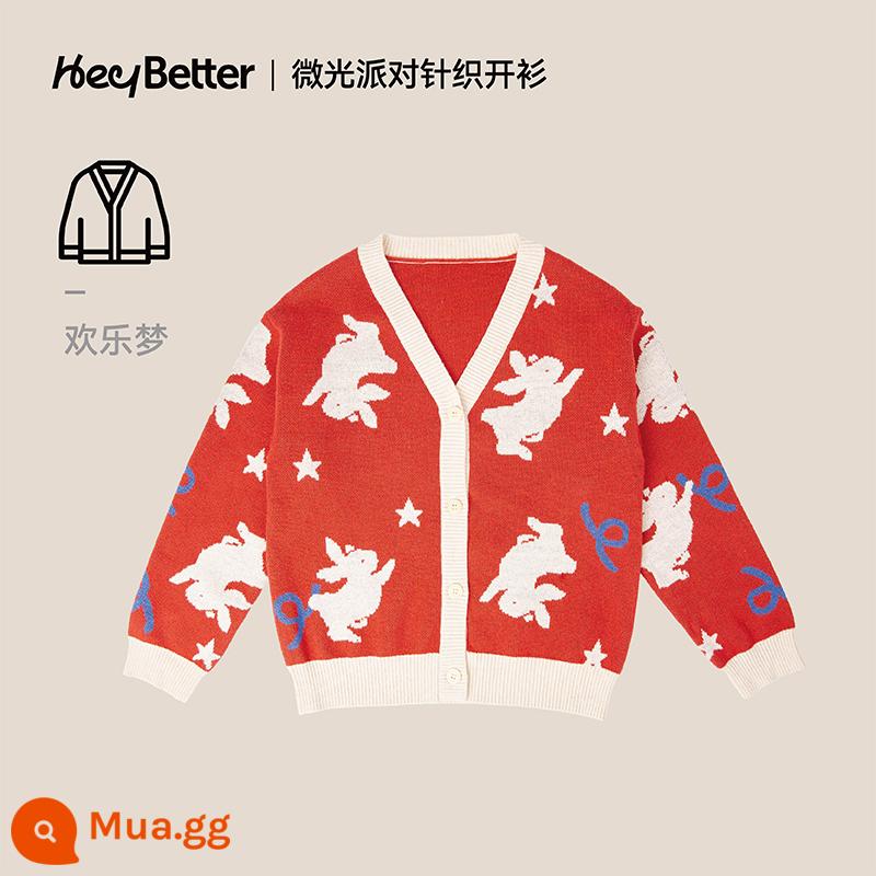 HeyBetter Trẻ Em Mới Dệt Kim Cardigan In Hoa Văn Áo Khoác Ngoài Áo Len Thu Đông Áo Khoác Bé Trai Và Bé Gái - [Áo len dệt kim] Giấc mơ hạnh phúc (Đỏ)