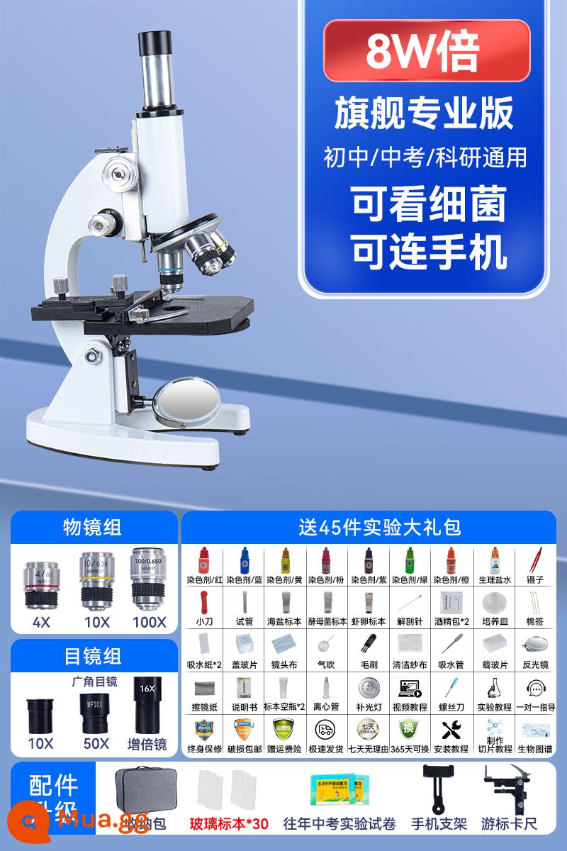 Kính hiển vi sinh học dành cho trẻ em học sinh tiểu học chuyên nghiệp học sinh trung học cơ sở kỳ thi tuyển sinh trung học phổ thông đặc biệt xem vi khuẩn điện tử - [Ultimate Edition 80000] + Caliper + Tặng kèm 30 mẫu Có thể kết nối với điện thoại di động