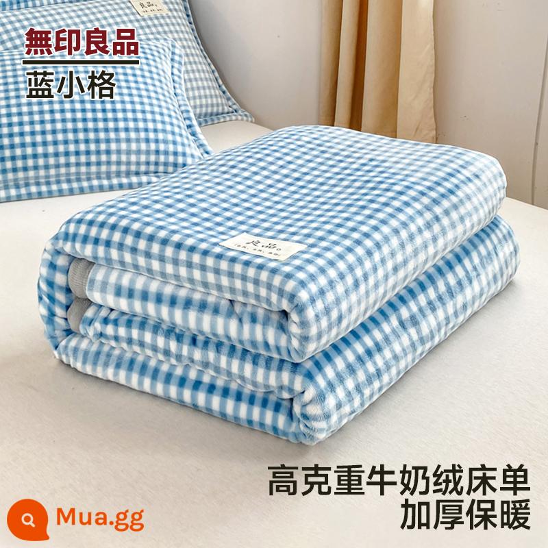 MUJI mùa đông sữa nhung giường đơn mảnh san hô nhung flannel Plus nhung dày ký túc xá 2 mặt sang trọng chăn - Lưới nhỏ màu xanh lam [giường đa năng, chống tĩnh điện, không bóng]