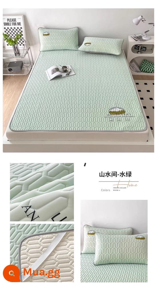 MUJI mùa hè băng lụa cao su trang bị tấm một mảnh trải giường nệm giường túi 2023 mới trải giường bao gồm tất cả - Mẫu thảm trải giường màu xanh Aqua [Thảm cao su loại A ✅ nhập khẩu Thái Lan] tặng kèm vỏ gối tương tự