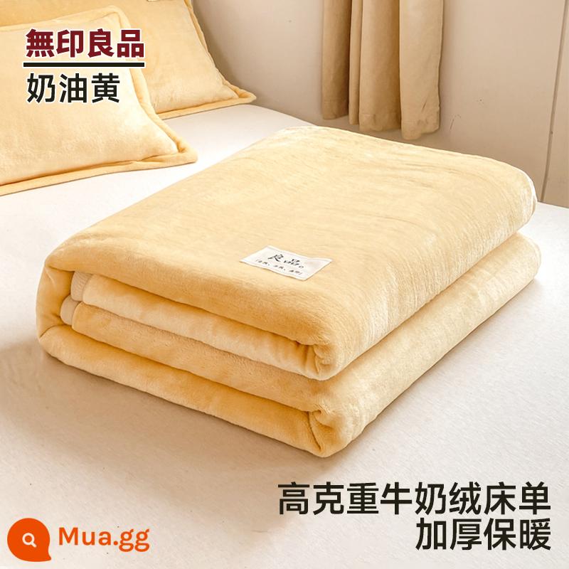 MUJI mùa đông sữa nhung giường đơn mảnh san hô nhung flannel Plus nhung dày ký túc xá 2 mặt sang trọng chăn - Màu vàng bơ [bộ đồ giường đa năng, chống tĩnh điện, không vón cục]