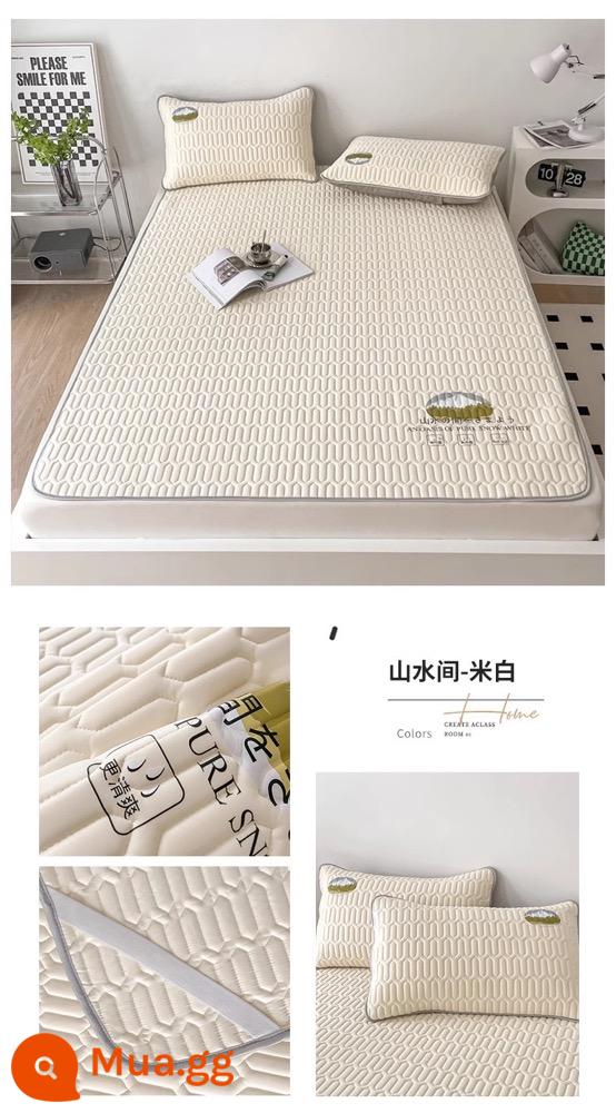 MUJI mùa hè băng lụa cao su trang bị tấm một mảnh trải giường nệm giường túi 2023 mới trải giường bao gồm tất cả - Mẫu thảm trải giường màu trắng nhạt [Thảm cao su loại A ✅ nhập khẩu Thái Lan] tặng kèm vỏ gối tương tự