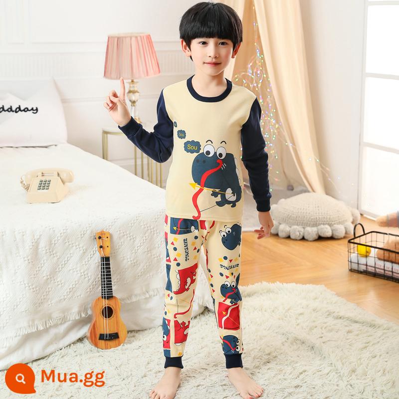 Bộ quần áo thu đông và quần vệ sinh bé trai, cotton nguyên chất, quần áo sưởi ấm đáy quần cotton nguyên chất cho trẻ em, quần áo vệ sinh bé trai, đồ ngủ khủng long - Nhân Mã màu be