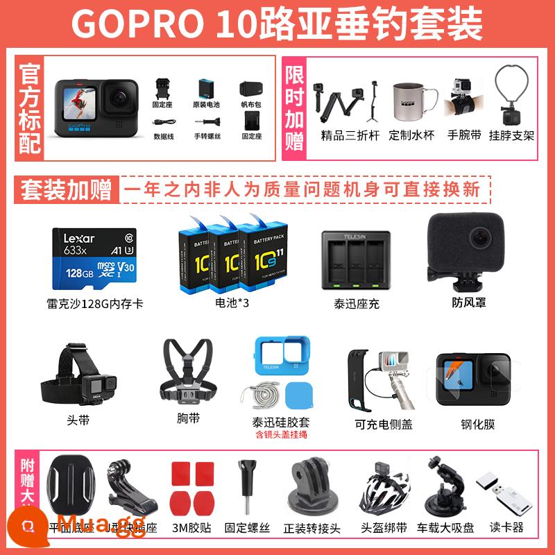 Camera thể thao GOPRO11/10/9 quay video ngắn đầu máy cưỡi camera lặn chống nước chống rung - Bộ Mồi Câu GOPRO 10 Đăng ảnh nhận pin dự phòng