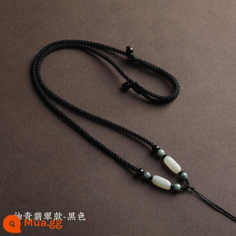 Dệt tay ngọc obsidian vòng cổ dây mặt dây chuyền vàng dây hòa bình khóa mặt dây chuyền ngọc bích dây buộc mặt dây chuyền ngọc bích dây - Dây đen 3 mm-ngọc Hetian + ngọc xanh dầu [bài hát đơn giản]