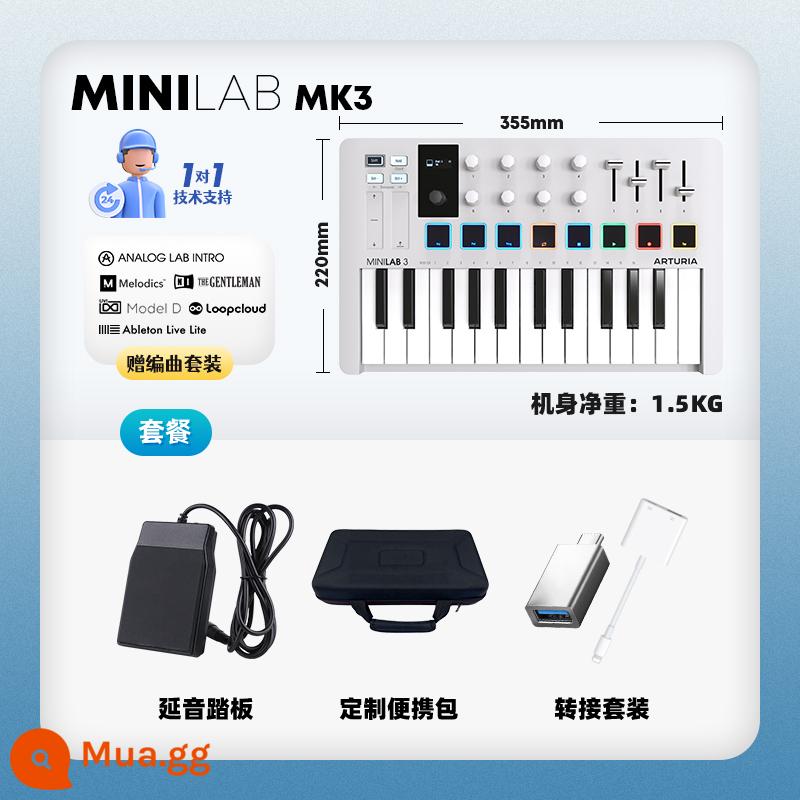 Thương hiệu trực tiếp Arturia MiniLab MK3 Portable Arranger MIDI Keyboard Controller Pad - ✅ Model bán chạy｜MINILAB MK3 màu trắng - bàn đạp + hộp đựng cứng + bộ chuyển đổi + dịch vụ 1-1 + gói phần mềm sắp xếp