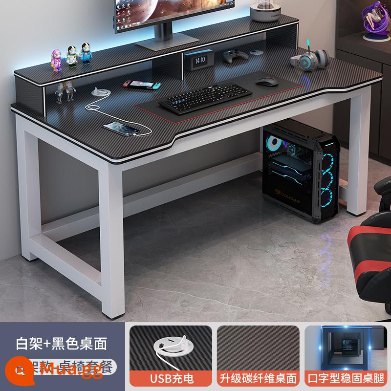 Đôi bàn máy tính để bàn bàn học sinh phòng ngủ gia đình bàn học bàn sợi carbon bàn chơi game đơn giản - Bộ bàn ghế bảng đen khung trắng bằng sợi carbon