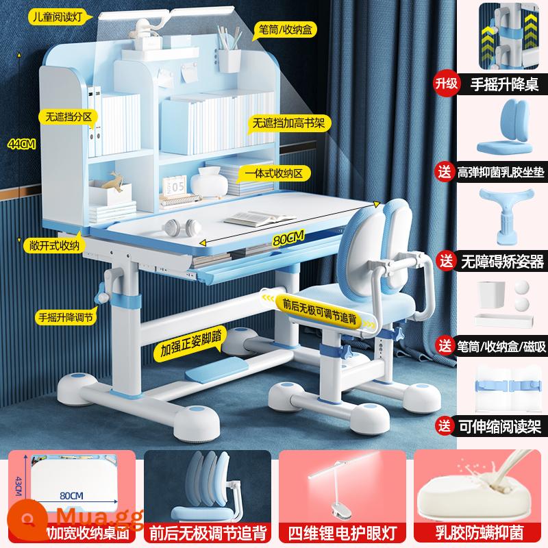 Bàn học trẻ em, nhà học sinh tiểu học Bộ bàn ghế học sinh đơn giản, bàn nâng, bộ bàn viết bài tập về nhà - A8 Tựa lưng tối cao Màu xanh lam ⭐Ghế tựa lưng năng động/Mủ cao su kháng khuẩn thoáng khí/Kệ sách nâng cao/Bàn đạp/Ngăn kéo/Điều chỉnh tư thế/Đèn bảo vệ mắt/Chân đọc sách⭐