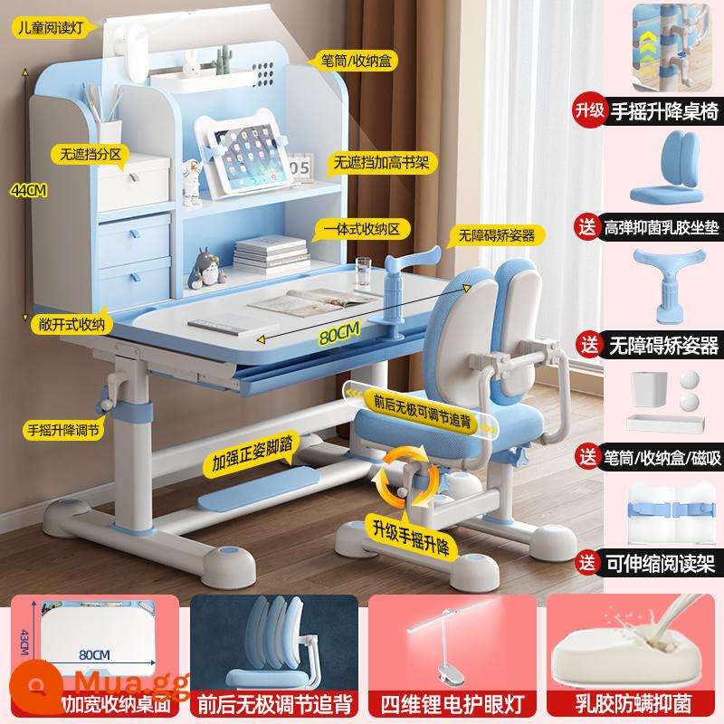 Bàn học trẻ em, nhà học sinh tiểu học Bộ bàn ghế học sinh đơn giản, bàn nâng, bộ bàn viết bài tập về nhà - R8 Supreme tay quay màu xanh ⭐Ghế quay tay/cao su kháng khuẩn thoáng khí/tư thế để chân/hộp đựng ngăn kéo/vải ghế/điều chỉnh tư thế/kệ sách nâng cao⭐