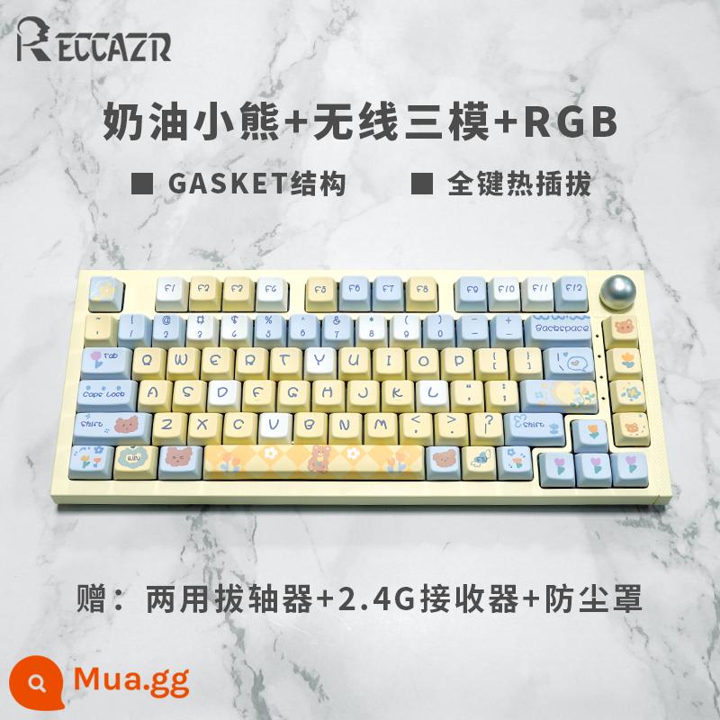 Leikaze KW75S Cấu trúc miếng đệm có thể tráo đổi nóng RGB ba chế độ 75 với bàn phím máy tùy chỉnh theo cột trò chơi thể thao điện tử - [Cream Bear]+Ba chế độ không dây+Có thể hoán đổi nóng toàn phím+Đèn RGB