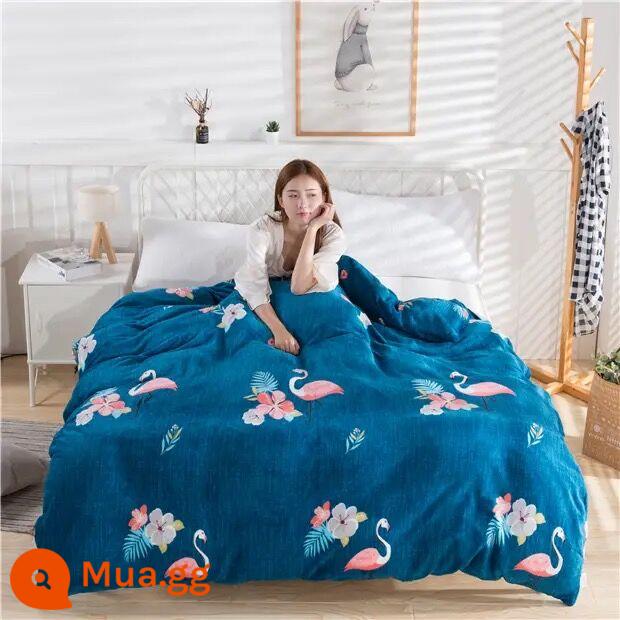 Vỏ chăn mùa đông lông cừu san hô Vỏ chăn đơn mảnh Plus nhung dày nhung 2 mặt 150x200x230 flannel vỏ chăn lõi - Chim hồng hạc