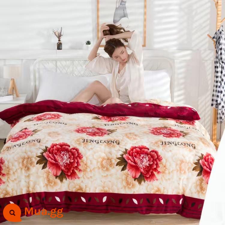 Vỏ chăn mùa đông lông cừu san hô Vỏ chăn đơn mảnh Plus nhung dày nhung 2 mặt 150x200x230 flannel vỏ chăn lõi - hoa mẫu đơn nở rộ