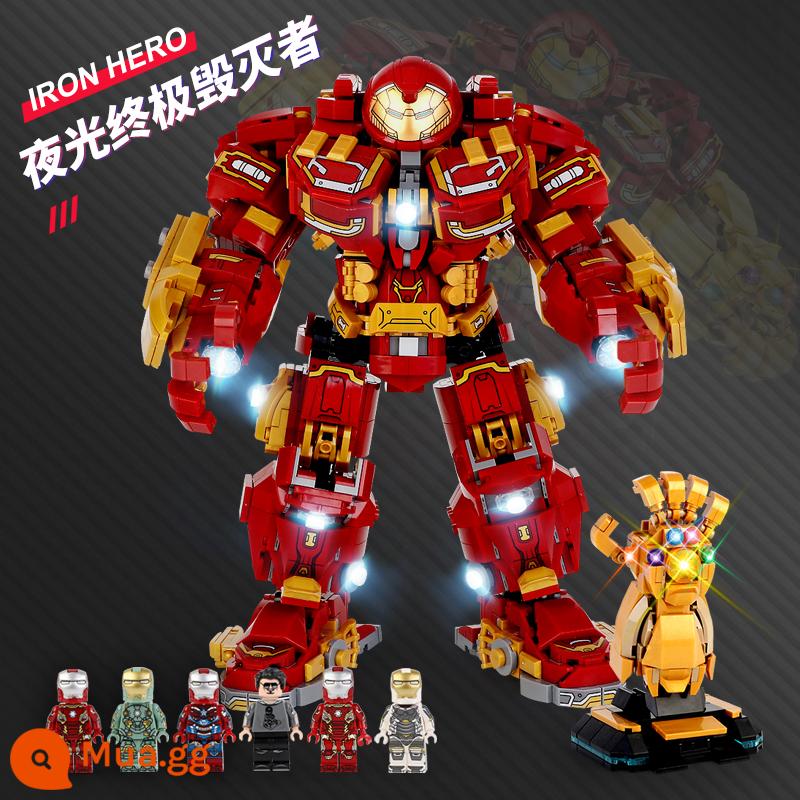 Trung Quốc Khối Xây Dựng Người Sắt Chống Hulk Mecha Robot Aberdeen Bọc Thép Xếp Hình Trẻ Em Đồ Chơi Lắp Ráp Cậu Bé Quà Tặng - Kẻ hủy diệt tối thượng [phim 2008] Phiên bản phát sáng [6 nhân vật nhỏ + găng tay miễn phí]