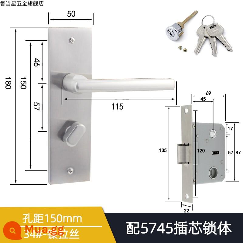 5745 Khóa tay nắm cửa lưỡi đơn lớn cho phòng thay đồ Khóa tay cầm áp lực lưỡi nghiêng Phong cách Trung Quốc Đơn giản/Phong cách châu Âu Khóa cửa gỗ một lưỡi cổ điển - Khoảng cách lỗ chải niken 34 # 150