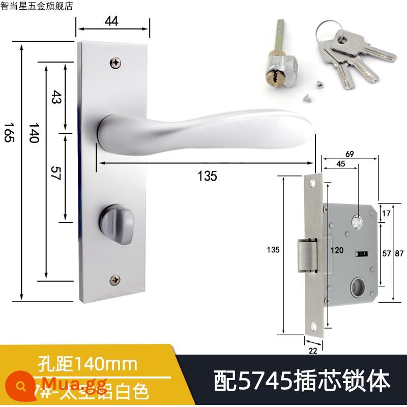 5745 Khóa tay nắm cửa lưỡi đơn lớn cho phòng thay đồ Khóa tay cầm áp lực lưỡi nghiêng Phong cách Trung Quốc Đơn giản/Phong cách châu Âu Khóa cửa gỗ một lưỡi cổ điển - Khoảng cách lỗ trắng nhôm 7 # 140