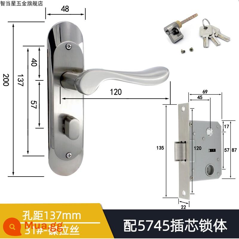 5745 Khóa tay nắm cửa lưỡi đơn lớn cho phòng thay đồ Khóa tay cầm áp lực lưỡi nghiêng Phong cách Trung Quốc Đơn giản/Phong cách châu Âu Khóa cửa gỗ một lưỡi cổ điển - 31 # lỗ vẽ niken 137