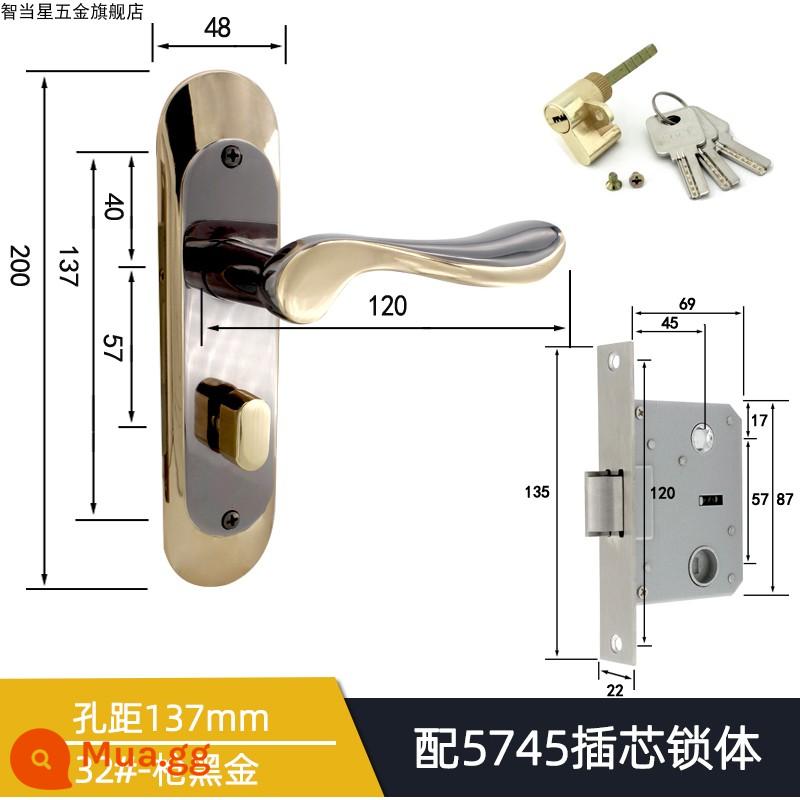 5745 Khóa tay nắm cửa lưỡi đơn lớn cho phòng thay đồ Khóa tay cầm áp lực lưỡi nghiêng Phong cách Trung Quốc Đơn giản/Phong cách châu Âu Khóa cửa gỗ một lưỡi cổ điển - Khoảng cách lỗ vàng đen súng 32 # 137