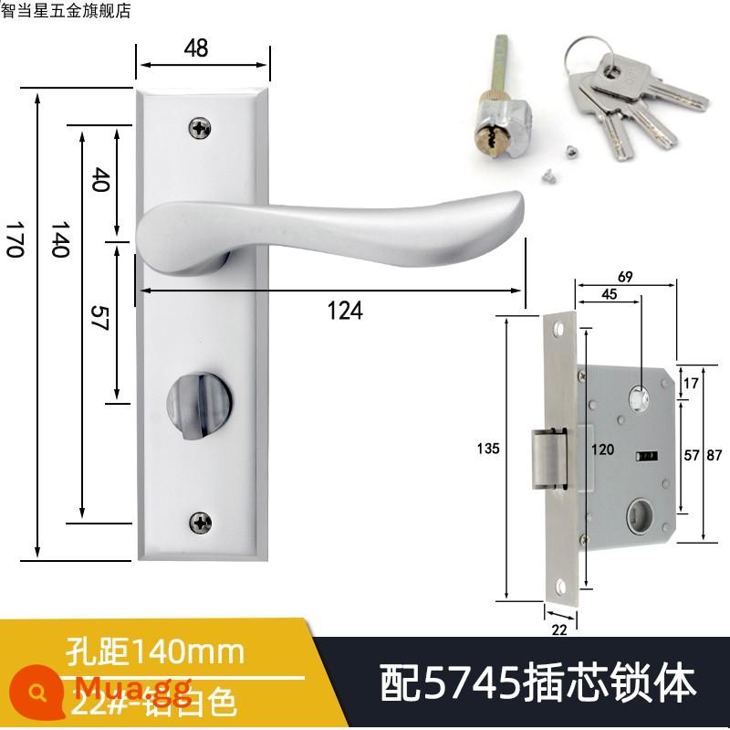 5745 Khóa tay nắm cửa lưỡi đơn lớn cho phòng thay đồ Khóa tay cầm áp lực lưỡi nghiêng Phong cách Trung Quốc Đơn giản/Phong cách châu Âu Khóa cửa gỗ một lưỡi cổ điển - Khoảng cách lỗ trắng nhôm 22 # 140