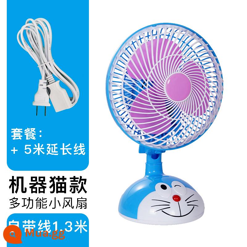 Đầu Giường Nhỏ Quạt Điện Mini Ký Túc Xá Giường Tắt Tiếng Hộ Gia Đình Kẹp Quạt Bàn Học Sinh Quạt Điện Văn Phòng - Mô hình Doremon + dây nối dài 5m