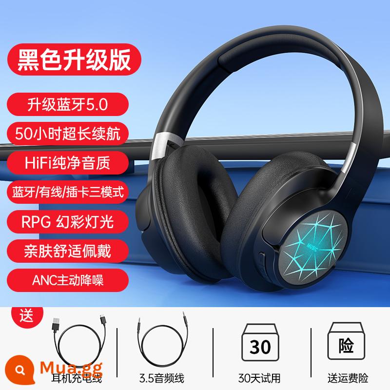 Tai nghe Bluetooth gắn trên đầu chính hãng không dây giảm tiếng ồn chủ động tai nghe máy tính chơi game thể thao điện tử chất lượng cao với lúa mì - Màu đen丨Phiên bản nâng cấp [bộ nhớ gấp★kết nối thứ hai sau khi bật nguồn★giảm tiếng ồn kép] đi kèm với cáp âm thanh