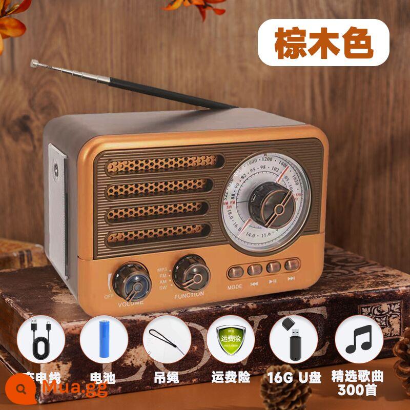 Châu Âu retro đa chức năng đài FM loa bluetooth không dây thẻ điện thoại mini âm thanh gia đình hoài cổ - Ruy băng gỗ nâu U disk 16G