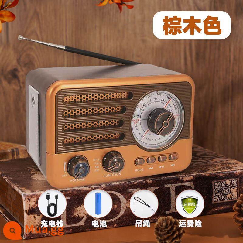 Châu Âu retro đa chức năng đài FM loa bluetooth không dây thẻ điện thoại mini âm thanh gia đình hoài cổ - Màu gỗ nâu