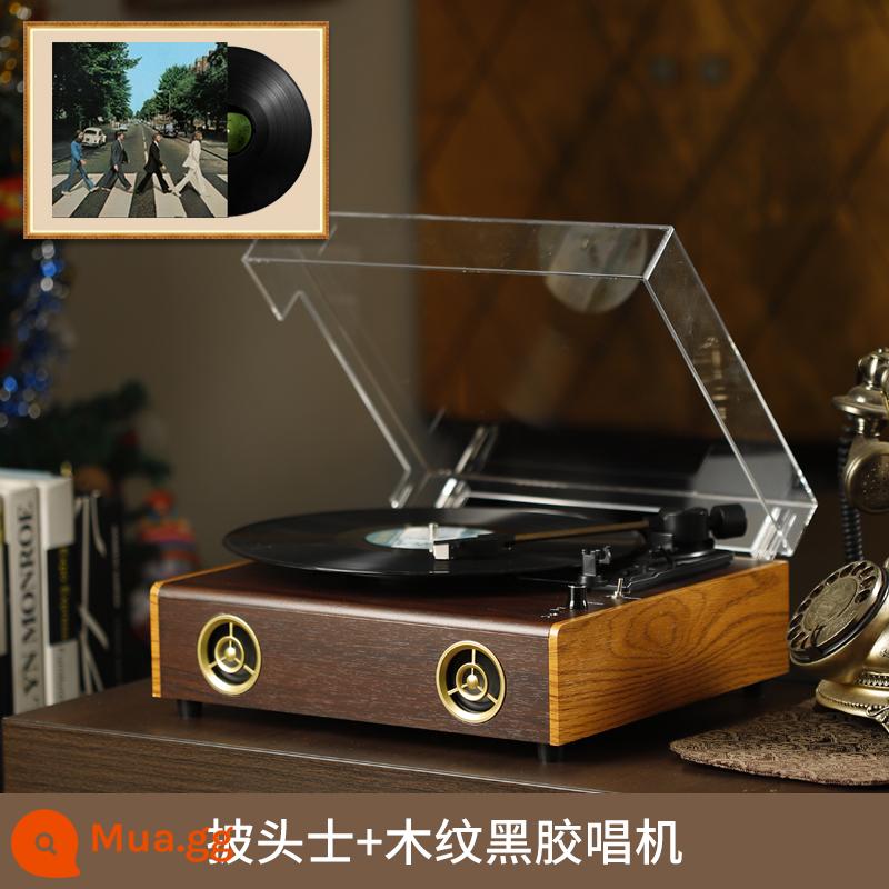 Tất cả -in -one một máy ghi vinyl retro bằng gỗ rắn với khả năng che phủ bụi bluetooth Kiomo điện từ và máy ghi âm điện - Máy ghi âm vân gỗ + Beatles