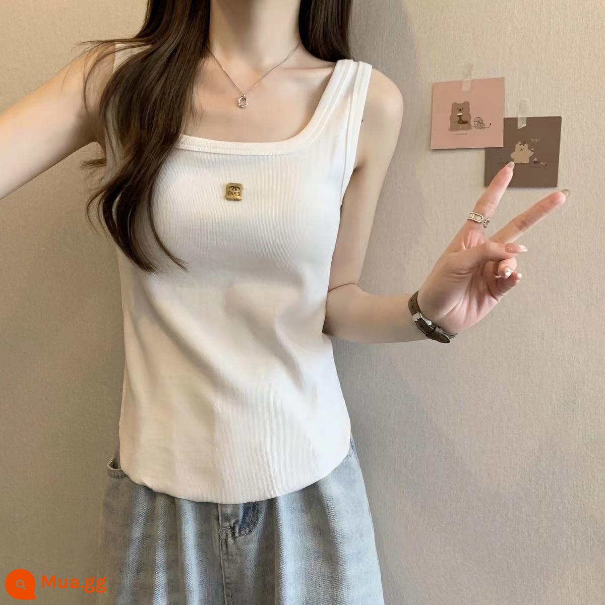 Áo yếm cotton cổ vuông Modal size lớn cho nữ mùa xuân hè 2024 phong cách mới mặc bên ngoài bên trong lớp đế áo không tay - Trắng