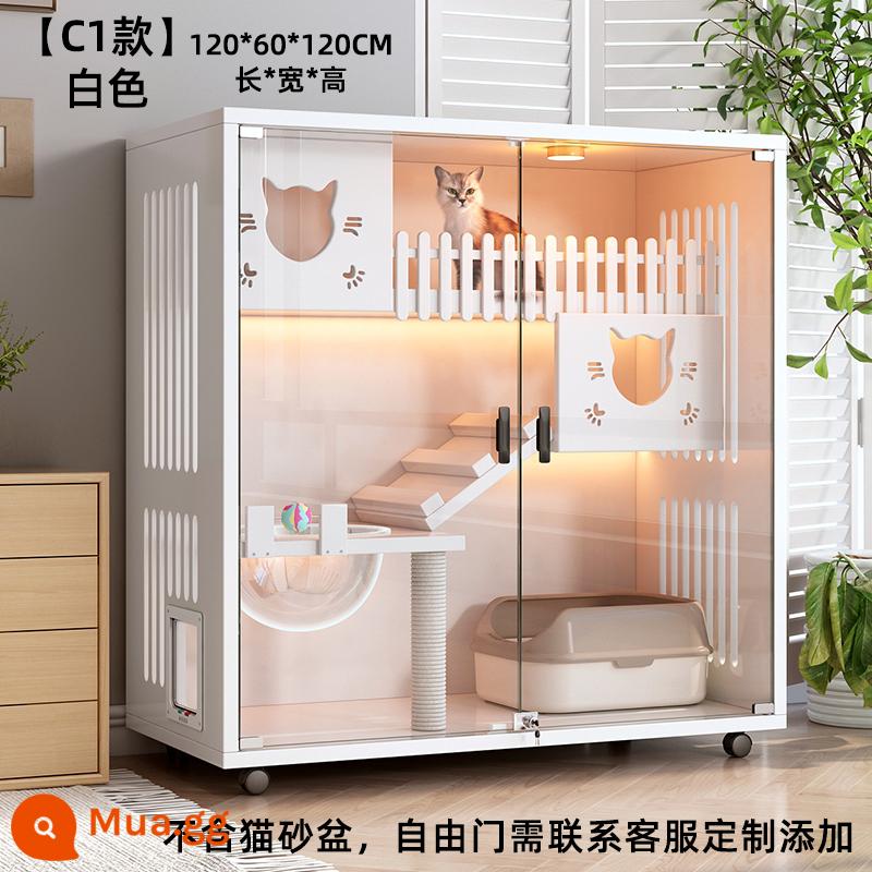 Lồng mèo hộ gia đình trong nhà tích hợp mèo nhà lâu đài gỗ nguyên khối cực lớn không gian trống catt mèo tủ mèo tổ mèo biệt thự - Kính cường lực không khung màu trắng 120*120*60 mẫu viên nang không gian [giao tận nhà]