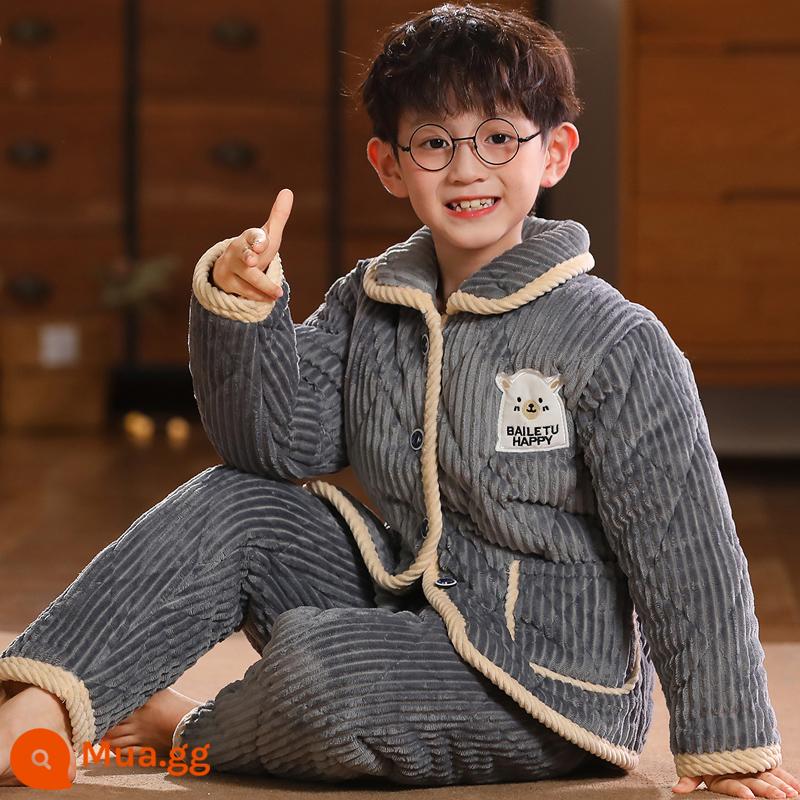 Boys Pyjamas có hương vị cho trẻ em mùa đông với các chàng trai nhung san hô dày - xám nhạt 005