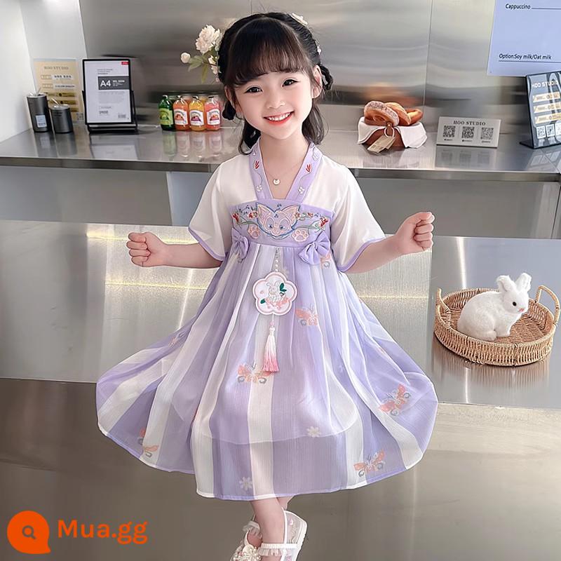 Bé gái Hanfu mùa hè trẻ em trang phục cổ siêu tiên Đầm 2023 mới mùa hè bé gái Váy công chúa cho bé mùa hè - Màu tím duyên dáng