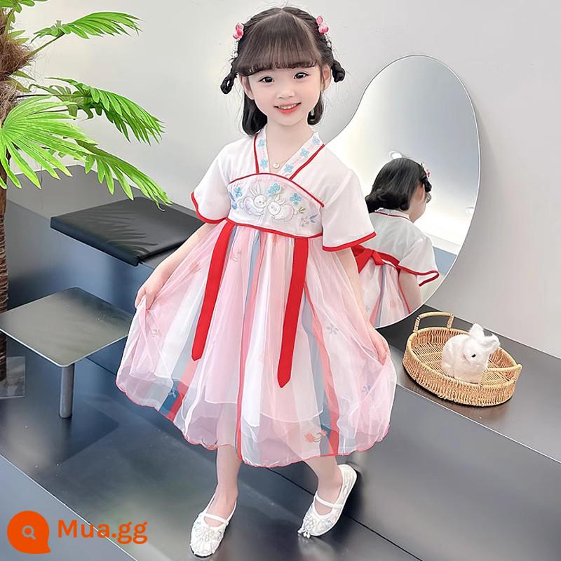 Bé gái Hanfu mùa hè trẻ em trang phục cổ siêu tiên Đầm 2023 mới mùa hè bé gái Váy công chúa cho bé mùa hè - Màu đỏ phong cách Meitian (không có ảnh nếu không có hàng)