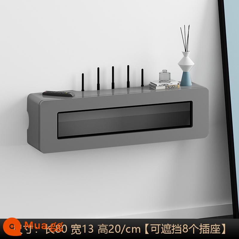 Hộp Set-Top Wifi Bộ Định Tuyến Hộp Bảo Quản Miễn Phí Đấm Tường Tủ Tivi Dây Ổ Cắm Bao Kệ Trang Trí - 80/Xám cao cấp/Cửa kính/Siêu mỏng