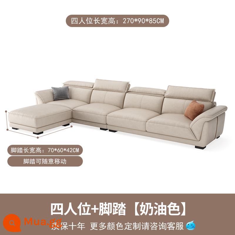 Sofa phong cách Bắc Âu màu kem vải công nghệ không giặt 2022 new lazy 4 hàng thẳng kiểu lưới đỏ - Bốn chỗ ngồi + bàn đạp