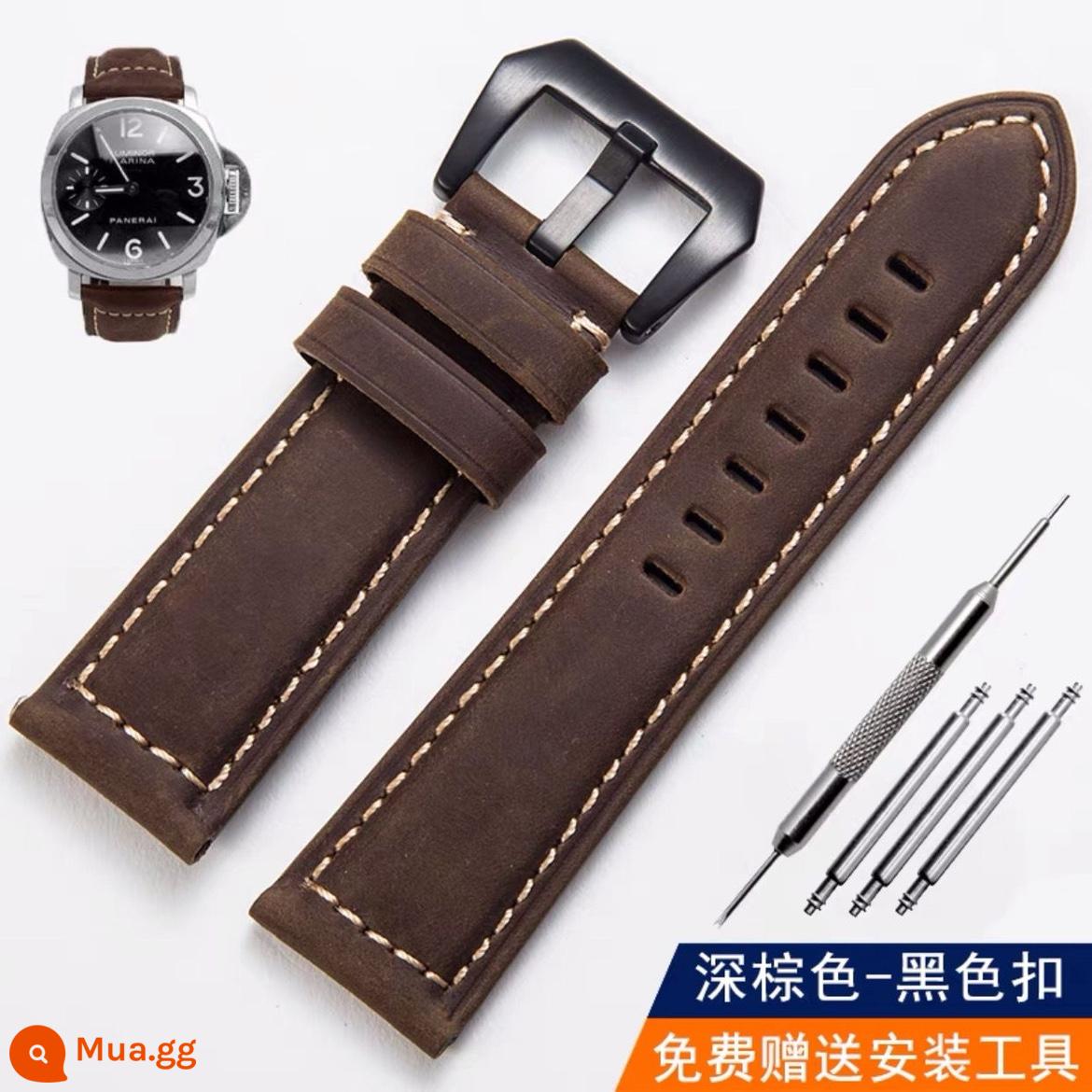 Dây da ngựa điên thích hợp cho đồng hồ nam Panerai Dây da thật Panerai PAM111 dây đeo tay 18-24mm - khóa đen nâu