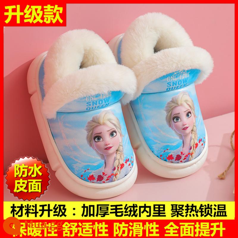 Disney Esha Children Cotton Slipper Girl Baby Baby Winter trong nhà chống lại dép dày và ấm - Giày cotton Elsa★Blue [Nâng cấp chất liệu]