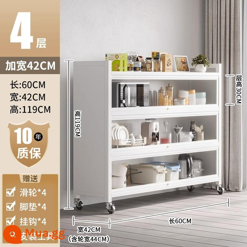 Kitchen Story cực rộng 44cm Giá để đồ nhà bếp đặt trên sàn nhiều lớp đựng đồ tích hợp trong tủ bát đĩa và giá để đồ bên bữa ăn - Trắng [dày thế hệ thứ 5] bốn lớp dài 60 * rộng 42