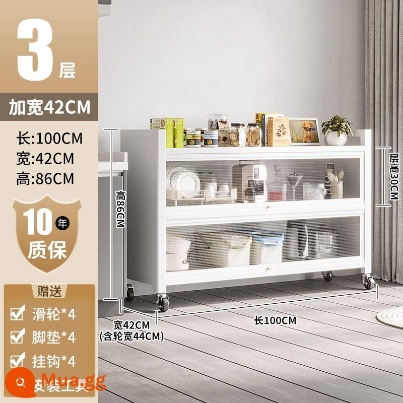 Kitchen Story cực rộng 44cm Giá để đồ nhà bếp đặt trên sàn nhiều lớp đựng đồ tích hợp trong tủ bát đĩa và giá để đồ bên bữa ăn - Trắng [dày thế hệ thứ 5] ba lớp dài 100 * rộng 42