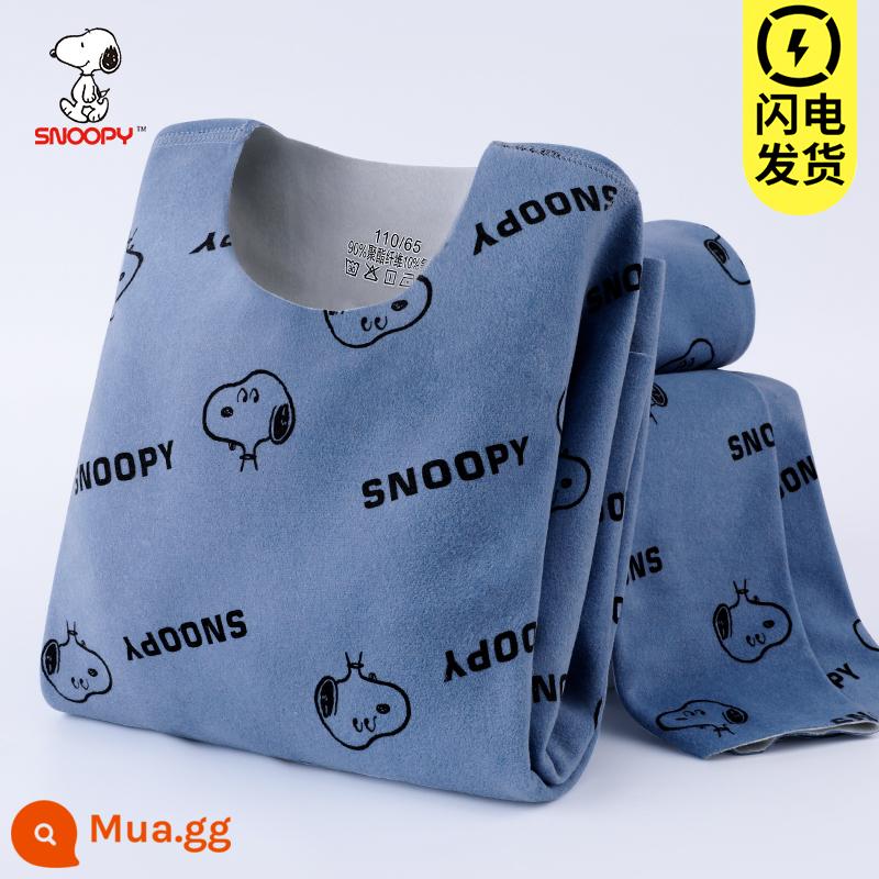 Snoopy quần áo mùa thu trẻ em quần vệ sinh cơn sốt bé trai quần lót cotton Plus nhung dày dặn bé trai lớn giữ ấm - Snoopy được in khắp cơ thể (thiết kế liền mạch, sưởi ấm nhiệt độ không đổi) màu xanh da trời