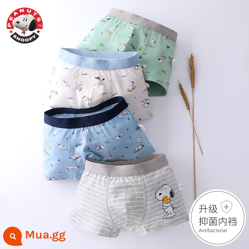 Quần lót trẻ em bé trai cotton quần lót boxer bé trai bé trung và lớn cotton 100% modal quần boxer an toàn - Snoopy (phiên bản nâng cấp-ngải cứu kháng khuẩn) 4 gói-6